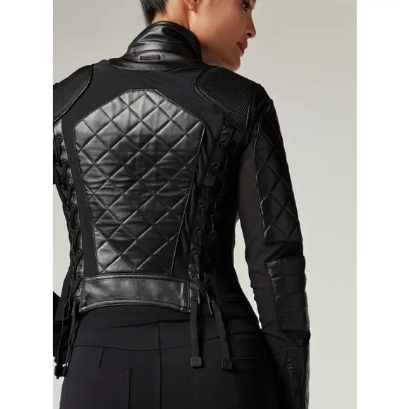 Blanc Noir-Classic Leather Mesh Moto Jacket - Picture 3 of 8